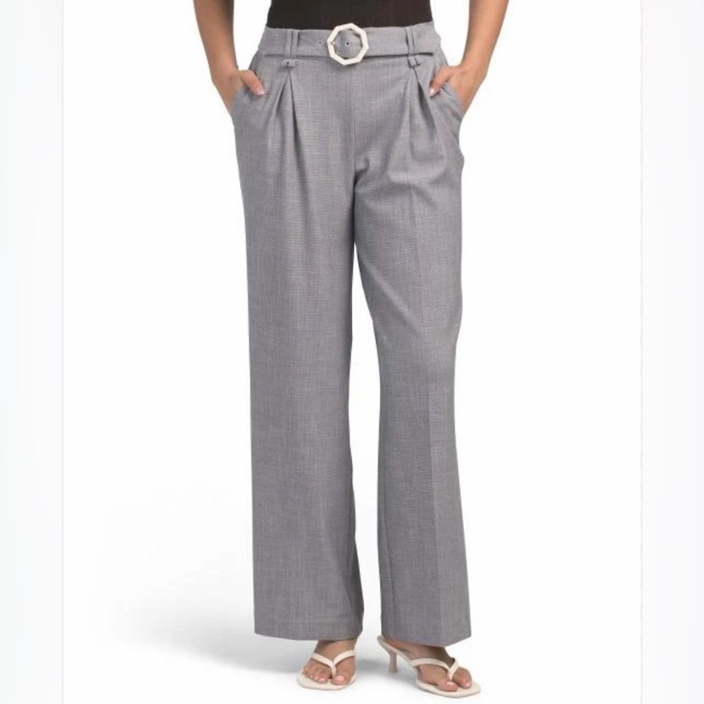 Rachel Zoe Women’s Blue White High-Rise Pleated Wide-Leg Pants Marble Belt Sz 8